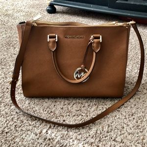 Michael Kors Brown Saffiano Sutton Satchel Purse M